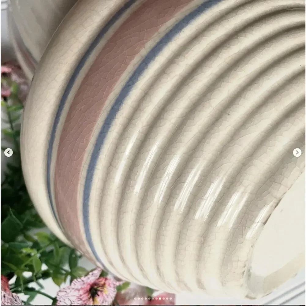 Vintage McCoy Pink Blue Stripe Beehive Nesting Stoneware Mixing Bowls Crazed PR
